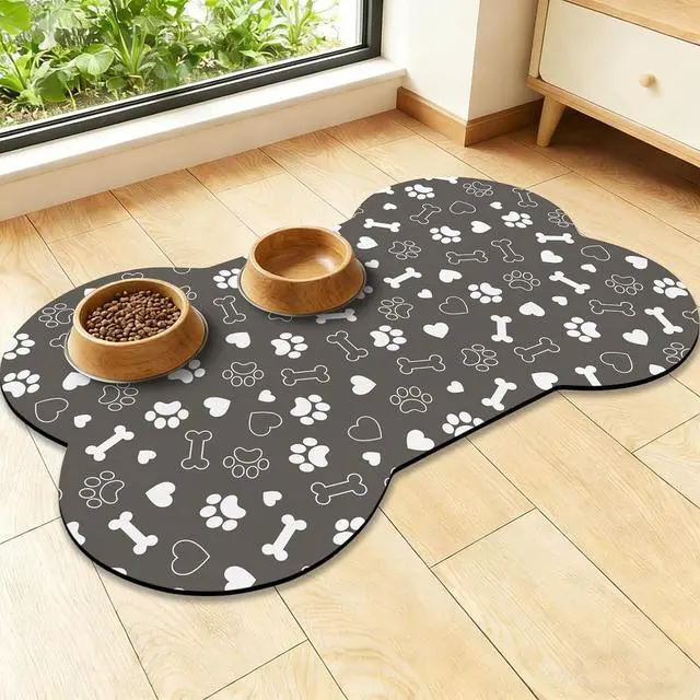 Main image of Bone Shaped Dog Food Mat, Absorbent Waterproof Non-Slip Pet Cat Bowl Mat for Food & Water Pet Supplies Gray 19"*12"