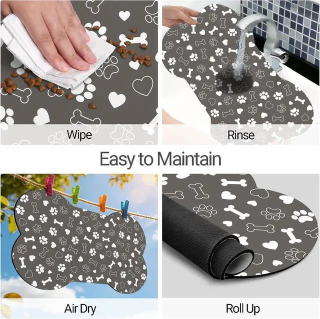 Alt view image 5 of 7 - Bone Shaped Dog Food Mat, Absorbent Waterproof Non-Slip Pet Cat Bowl Mat for Food & Water Pet Supplies Gray 19"*12"