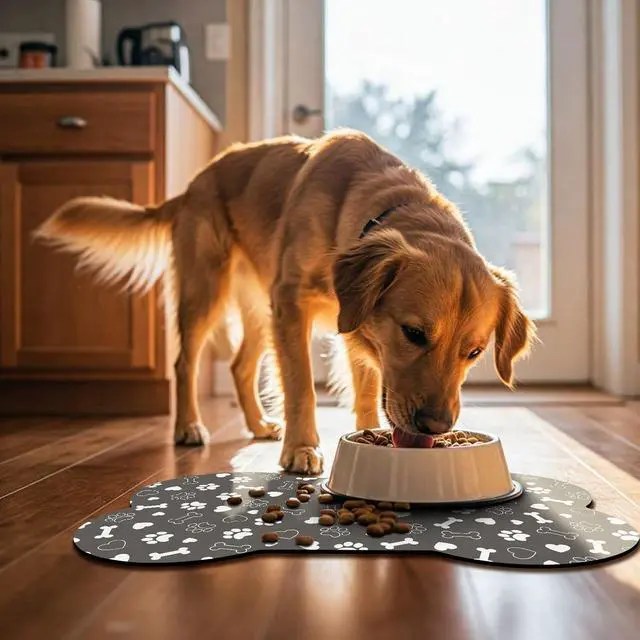 Alt view image 6 of 7 - Bone Shaped Dog Food Mat, Absorbent Waterproof Non-Slip Pet Cat Bowl Mat for Food & Water Pet Supplies Gray 19"*12"