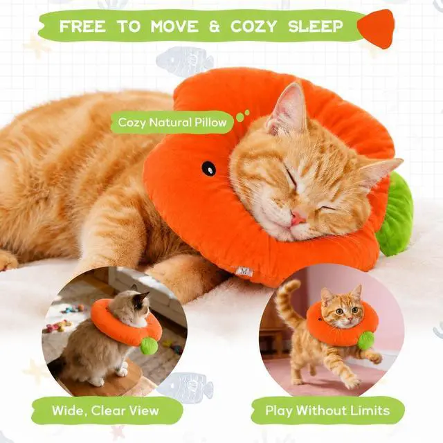 Alt view image 3 of 7 - Cat Cone Collar, Adjustable Soft Recovery Collar After Surgery,Orange S | Soft Pillow Cone / Emotional Support / Normal Eating / Unblocked Sight / Anti-Lick Protection / Wound Healing