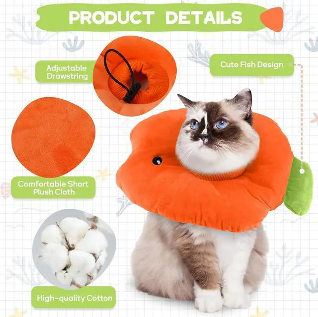 Alt view image 6 of 7 - Cat Cone Collar, Adjustable Soft Recovery Collar After Surgery,Orange S | Soft Pillow Cone / Emotional Support / Normal Eating / Unblocked Sight / Anti-Lick Protection / Wound Healing
