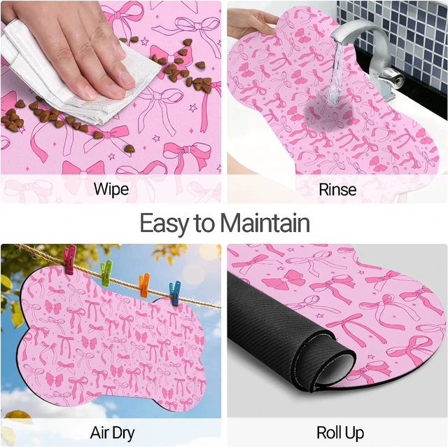 Alt view image 5 of 7 - Bone Shaped Dog Food Mat, Absorbent Waterproof Non-Slip Pet Cat Bowl Mat for Food & Water Pet Supplies Bow 19"*12"