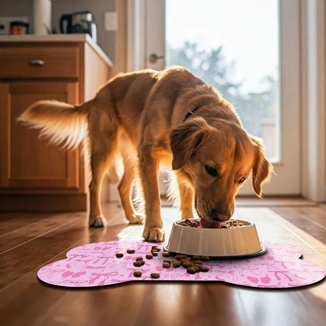 Alt view image 6 of 7 - Bone Shaped Dog Food Mat, Absorbent Waterproof Non-Slip Pet Cat Bowl Mat for Food & Water Pet Supplies Bow 19"*12"