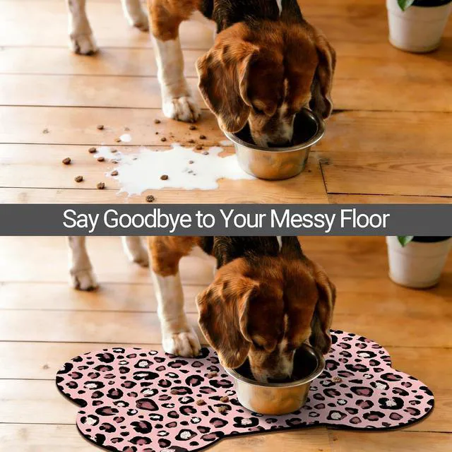 Alt view image 3 of 7 - Bone Shaped Dog Food Mat, Absorbent Waterproof Non-Slip Pet Cat Bowl Mat for Food & Water Pet Supplies Leopard 19"*12"