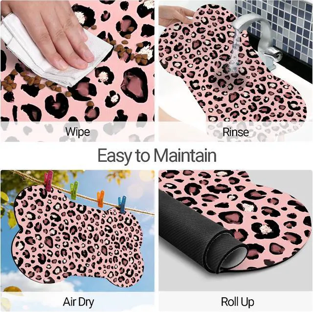 Alt view image 5 of 7 - Bone Shaped Dog Food Mat, Absorbent Waterproof Non-Slip Pet Cat Bowl Mat for Food & Water Pet Supplies Leopard 19"*12"