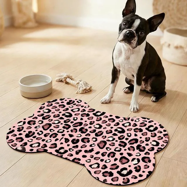 Alt view image 7 of 7 - Bone Shaped Dog Food Mat, Absorbent Waterproof Non-Slip Pet Cat Bowl Mat for Food & Water Pet Supplies Leopard 19"*12"