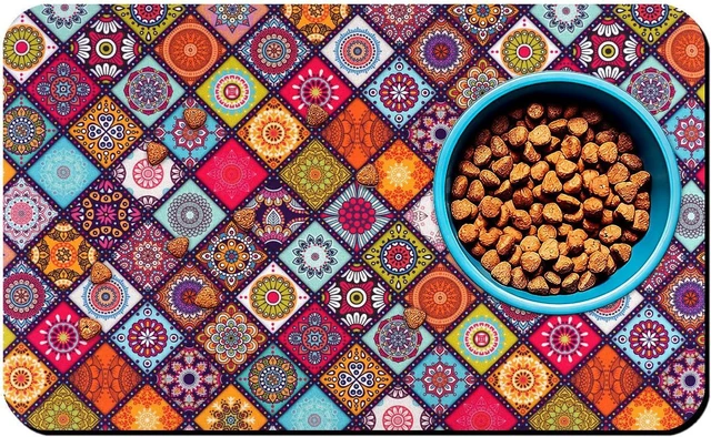 Main image of Dog Food Mats for Floors Boho Mat for Cat Food and Water Bowls | Boho Waterproof Absorbent Quick Dry Non Slip Food Mat for Pet Feeding