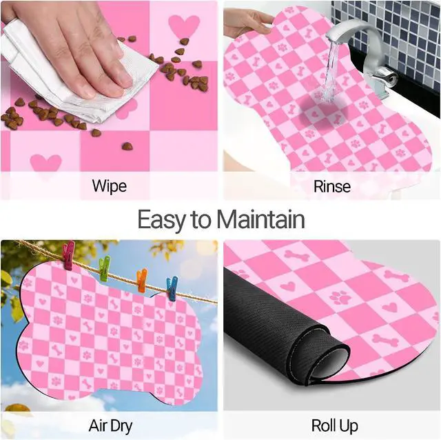 Alt view image 5 of 7 - Bone Shaped Dog Food Mat, Absorbent Waterproof Non-Slip Pet Cat Bowl Mat for Food & Water Pet Supplies Checkered 19"*12"