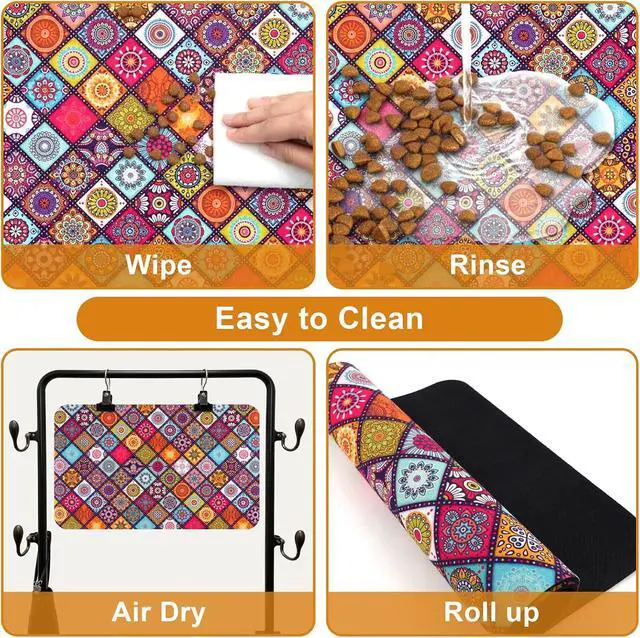 Alt view image 4 of 7 - Dog Food Mats for Floors Boho Mat for Cat Food and Water Bowls | Boho Waterproof Absorbent Quick Dry Non Slip Food Mat for Pet Feeding