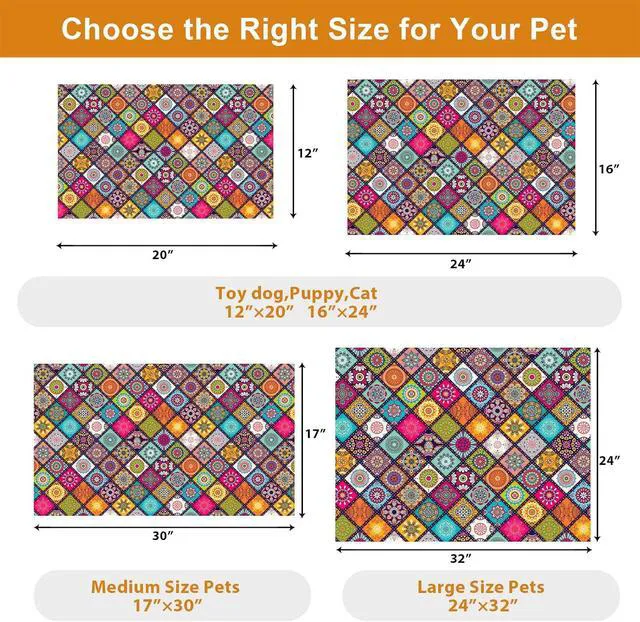 Alt view image 6 of 7 - Dog Food Mats for Floors Boho Mat for Cat Food and Water Bowls | Boho Waterproof Absorbent Quick Dry Non Slip Food Mat for Pet Feeding