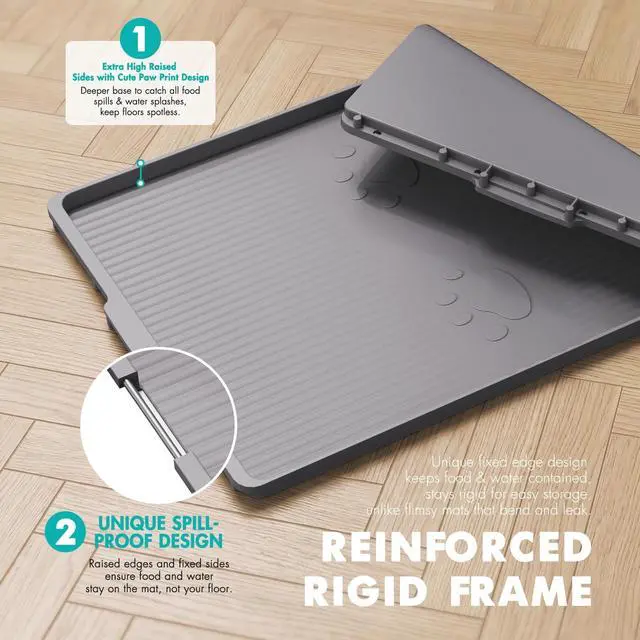 Alt view image 4 of 7 - Food Grade Silicone Dog Bowl Mat, Reinforced Sides Waterproof Anti-Slip Dog Food Mat for Messy Drinkers, Pet Placemat with Cute Paw Pattern to Protect Floors