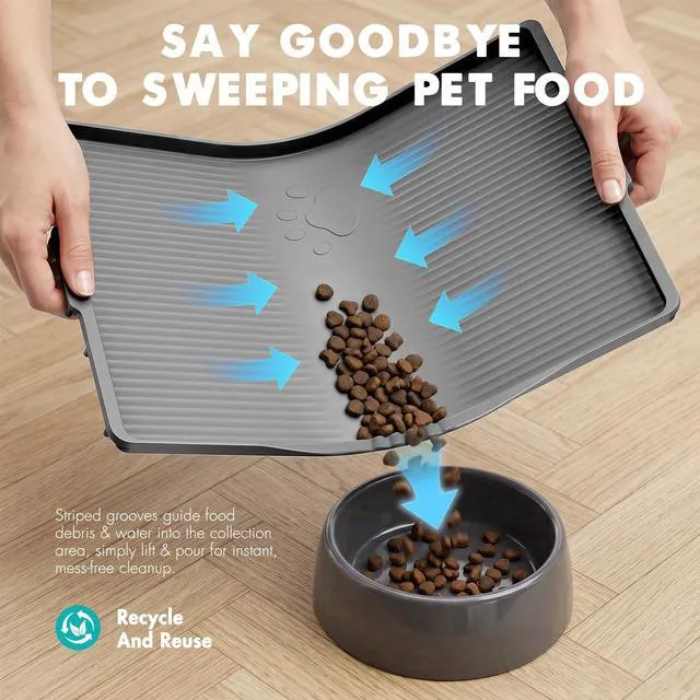 Alt view image 5 of 7 - Food Grade Silicone Dog Bowl Mat, Reinforced Sides Waterproof Anti-Slip Dog Food Mat for Messy Drinkers, Pet Placemat with Cute Paw Pattern to Protect Floors