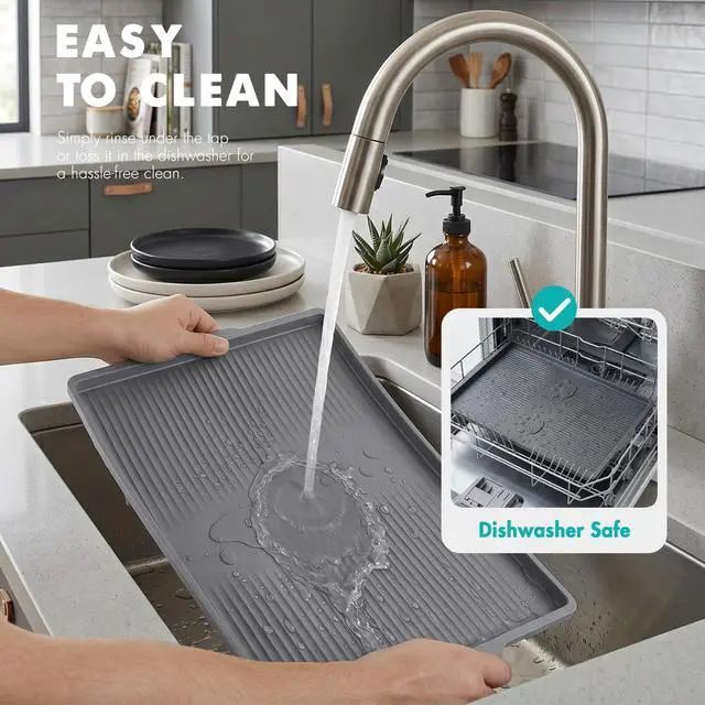 Alt view image 6 of 7 - Food Grade Silicone Dog Bowl Mat, Reinforced Sides Waterproof Anti-Slip Dog Food Mat for Messy Drinkers, Pet Placemat with Cute Paw Pattern to Protect Floors