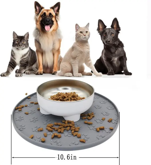 Alt view image 2 of 6 - Silicone pet Food mat, Dog Food and Water mat, Raised Edge Rubber mat for Dog Bowls, Prevents Food and Water from staining Floors, Suitable for Small and Medium Pets10.6'' (Gray - Odorless)
