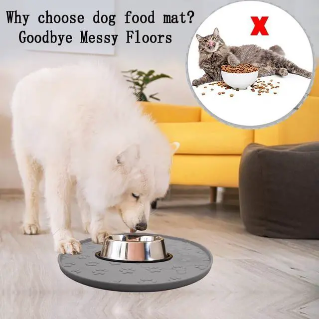 Alt view image 4 of 6 - Silicone pet Food mat, Dog Food and Water mat, Raised Edge Rubber mat for Dog Bowls, Prevents Food and Water from staining Floors, Suitable for Small and Medium Pets10.6'' (Gray - Odorless)