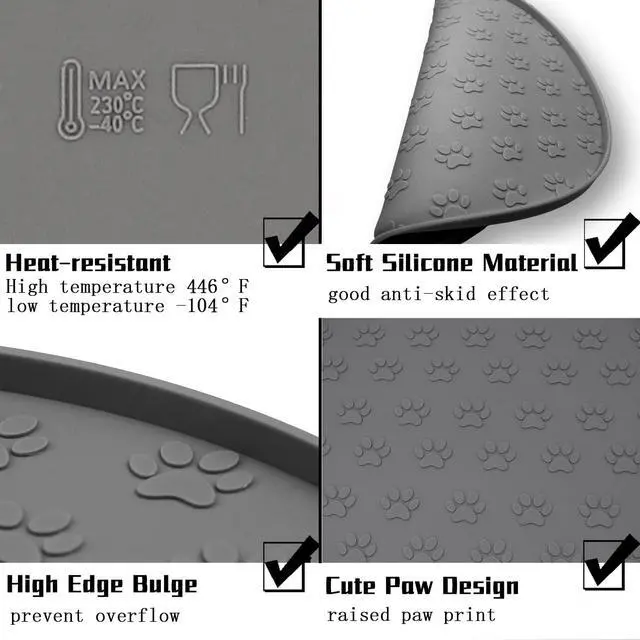 Alt view image 6 of 6 - Silicone pet Food mat, Dog Food and Water mat, Raised Edge Rubber mat for Dog Bowls, Prevents Food and Water from staining Floors, Suitable for Small and Medium Pets10.6'' (Gray - Odorless)