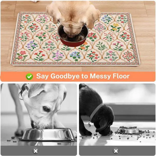 Alt view image 3 of 7 - Absorbent Pet Dog Bowl Mat for Food and Water, Pet Cat Food Feeding Mat with Non Slip Rubber Backing, Dog Food Mats for Floors Waterproof, 12"x20"