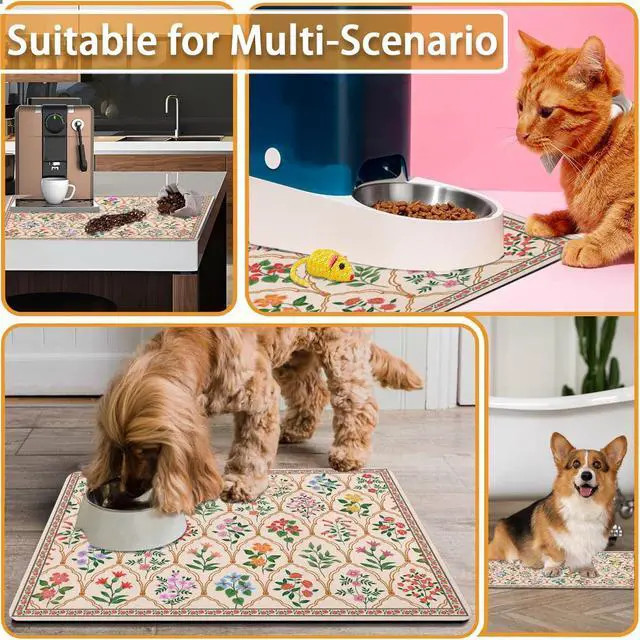 Alt view image 7 of 7 - Absorbent Pet Dog Bowl Mat for Food and Water, Pet Cat Food Feeding Mat with Non Slip Rubber Backing, Dog Food Mats for Floors Waterproof, 12"x20"