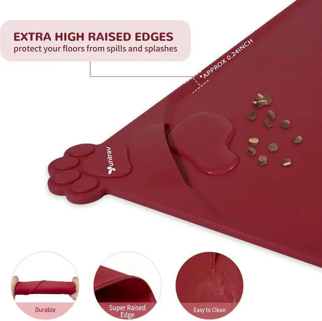 Alt view image 3 of 7 - Waterproof Pet Feeding Mats with High Lips - Multiple Size and Colors, Silicone Mat, Nonslip Pet Food Mat for Dogs, Cats with Prevent Water goes Down (Vulkanrot)