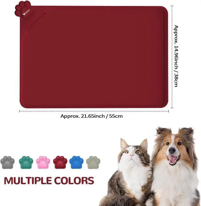 Alt view image 2 of 7 - Waterproof Pet Feeding Mats with High Lips - Multiple Size and Colors, Silicone Mat, Nonslip Pet Food Mat for Dogs, Cats with Prevent Water goes Down (Vulkanrot)