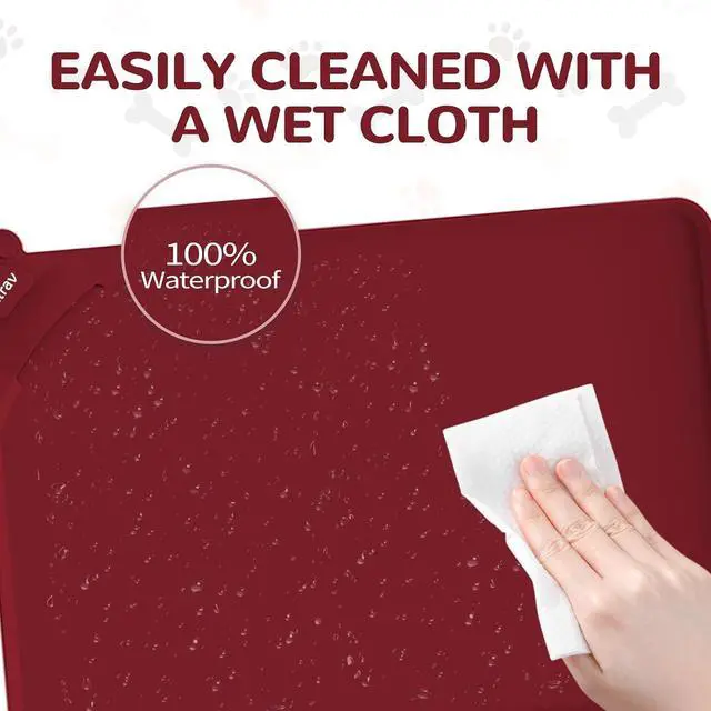 Alt view image 4 of 7 - Waterproof Pet Feeding Mats with High Lips - Multiple Size and Colors, Silicone Mat, Nonslip Pet Food Mat for Dogs, Cats with Prevent Water goes Down (Vulkanrot)