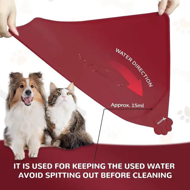 Alt view image 5 of 7 - Waterproof Pet Feeding Mats with High Lips - Multiple Size and Colors, Silicone Mat, Nonslip Pet Food Mat for Dogs, Cats with Prevent Water goes Down (Vulkanrot)