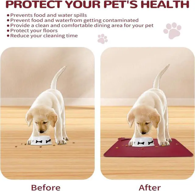 Alt view image 7 of 7 - Waterproof Pet Feeding Mats with High Lips - Multiple Size and Colors, Silicone Mat, Nonslip Pet Food Mat for Dogs, Cats with Prevent Water goes Down (Vulkanrot)