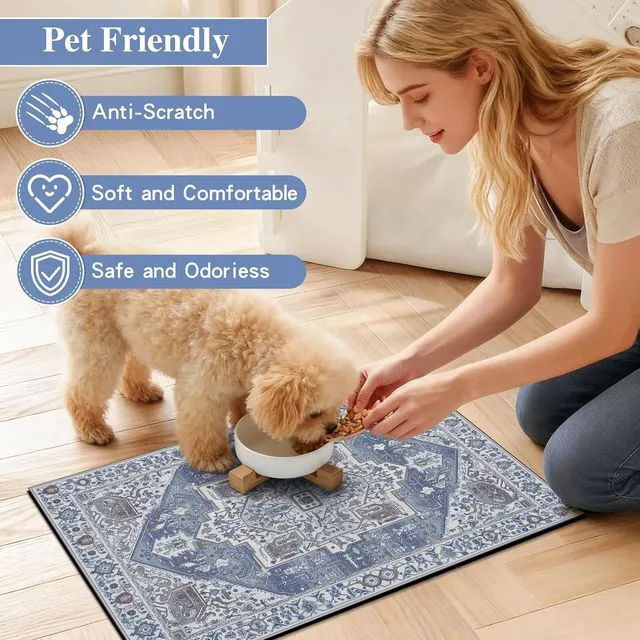 Alt view image 5 of 7 - Dog Food Mat, Absorbent Cat Dog Mats for Food and Water, No Stains Quick Dry Pet Cat Bowl Mats with Non Slip Backing, Boho Pet Feeding Mat for Floor Waterproof 12"x20"