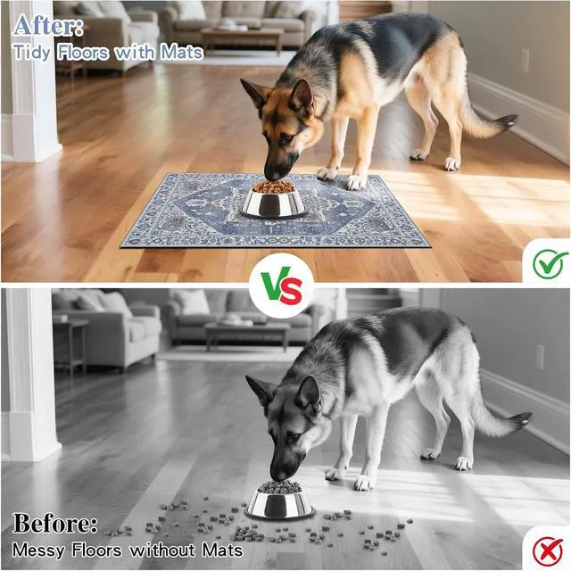 Alt view image 3 of 7 - Dog Food Mat, Absorbent Cat Dog Mats for Food and Water, No Stains Quick Dry Pet Cat Bowl Mats with Non Slip Backing, Boho Pet Feeding Mat for Floor Waterproof 12"x20"