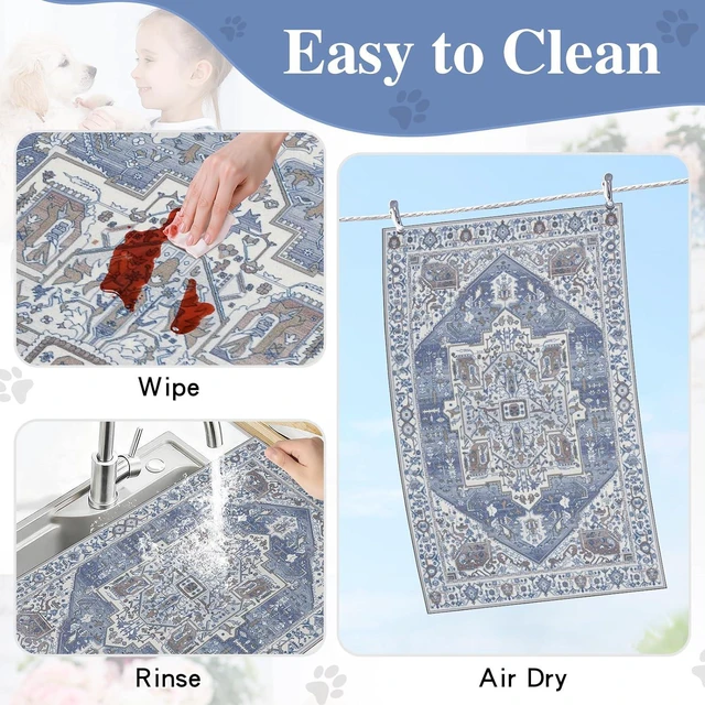 Alt view image 6 of 7 - Dog Food Mat, Absorbent Cat Dog Mats for Food and Water, No Stains Quick Dry Pet Cat Bowl Mats with Non Slip Backing, Boho Pet Feeding Mat for Floor Waterproof 12"x20"