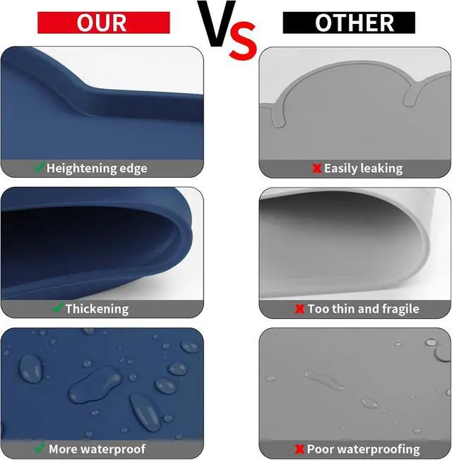 Alt view image 4 of 7 - Silicone Pet Feeding Mat for Dogs and Cats, High-Lips Pet Placemat Non-Slip Waterproof Bowl Mats Prevent Food and Water Overflow, Puppy Dish Tray Mat Suitable for Small Medium Large Pets, Navy