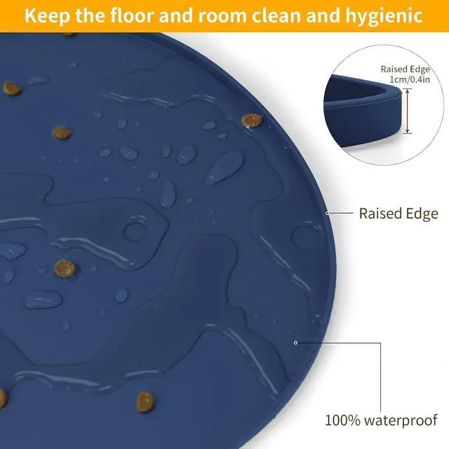 Alt view image 5 of 7 - Silicone Pet Feeding Mat for Dogs and Cats, High-Lips Pet Placemat Non-Slip Waterproof Bowl Mats Prevent Food and Water Overflow, Puppy Dish Tray Mat Suitable for Small Medium Large Pets, Navy