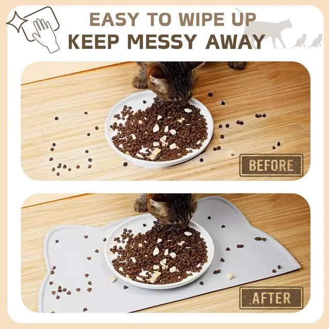 Alt view image 4 of 7 - Cat Food Mat, Silicone Non Slip Dog Bowl Mat Waterproof Cat Feeding Mat Stop Food Spills and Water Messes Out to Floor Pet Food Mat (Sage Green, 17" x 10")