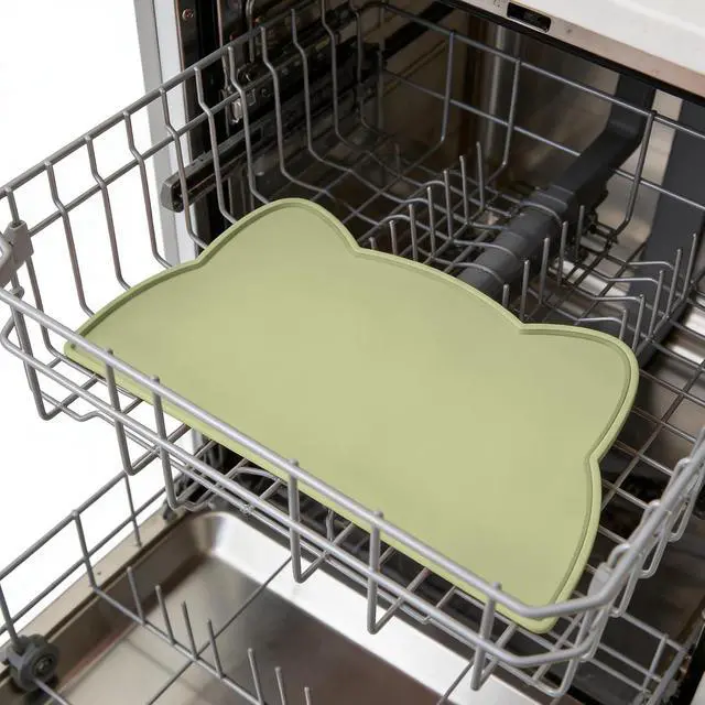 Alt view image 7 of 7 - Cat Food Mat, Silicone Non Slip Dog Bowl Mat Waterproof Cat Feeding Mat Stop Food Spills and Water Messes Out to Floor Pet Food Mat (Sage Green, 17" x 10")