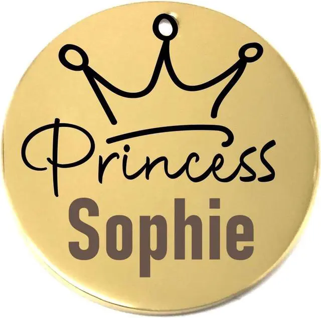 Main image of Laser Engraved Stainless Steel Pet Name Tags Personalized on Both Sides for Pet Collar - Dog ID Tag, Dog Name Tag, Cat ID Tag, Cat Name Tag (Gold - Princess, Small)