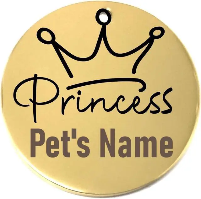 Alt view image 5 of 7 - Laser Engraved Stainless Steel Pet Name Tags Personalized on Both Sides for Pet Collar - Dog ID Tag, Dog Name Tag, Cat ID Tag, Cat Name Tag (Gold - Princess, Small)