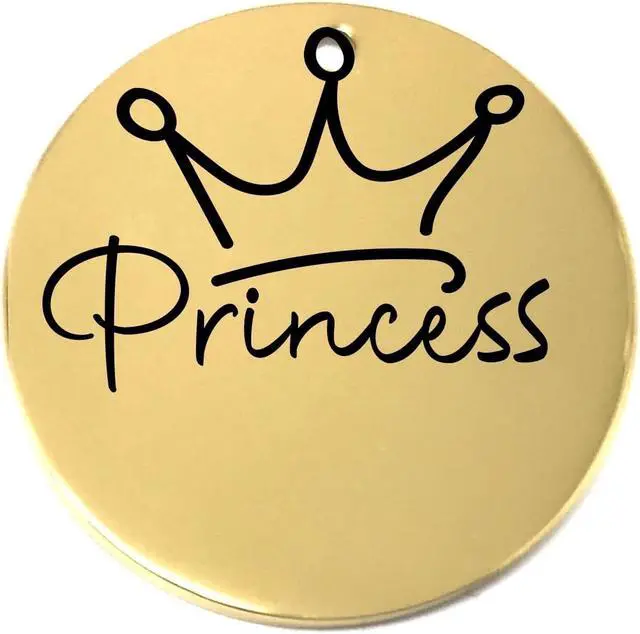 Alt view image 6 of 7 - Laser Engraved Stainless Steel Pet Name Tags Personalized on Both Sides for Pet Collar - Dog ID Tag, Dog Name Tag, Cat ID Tag, Cat Name Tag (Gold - Princess, Small)