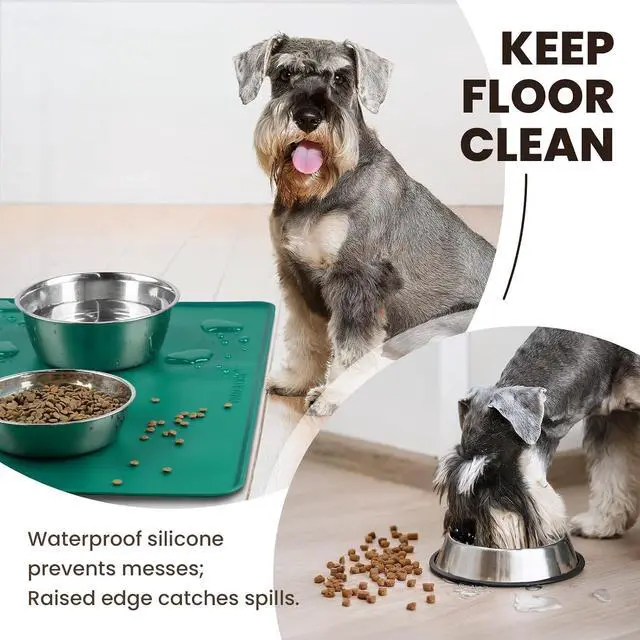 Alt view image 2 of 7 - Pet Food Mat Flexmat Dog Bowl Mat, S, Deep Green | Non Slip Silicone for Pet Kitten & Doggy, Placemat with Lip for Floor