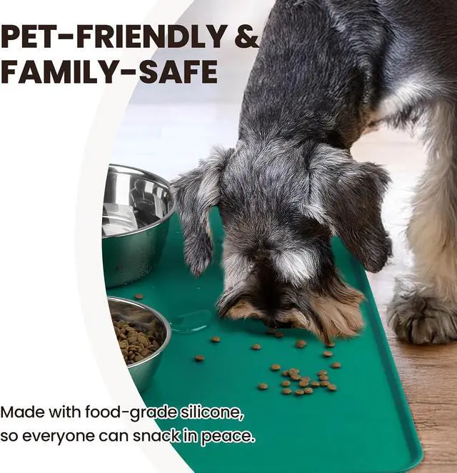 Alt view image 3 of 7 - Pet Food Mat Flexmat Dog Bowl Mat, S, Deep Green | Non Slip Silicone for Pet Kitten & Doggy, Placemat with Lip for Floor