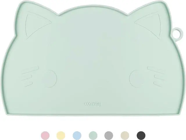 Main image of Cat Food & Water Mat Thicker Non-Slip Silicone Mat with Raised Edge | water food bowl mat,Feeding Fountain mat for indoor cats
