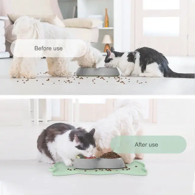 Alt view image 4 of 7 - Cat Food & Water Mat Thicker Non-Slip Silicone Mat with Raised Edge | water food bowl mat,Feeding Fountain mat for indoor cats