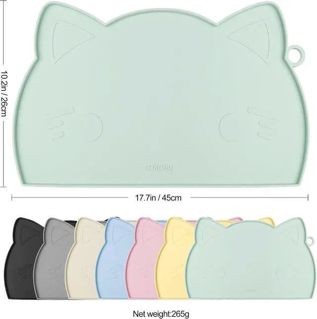 Alt view image 5 of 7 - Cat Food & Water Mat Thicker Non-Slip Silicone Mat with Raised Edge | water food bowl mat,Feeding Fountain mat for indoor cats