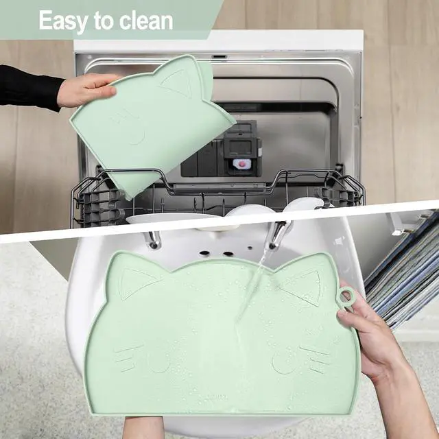 Alt view image 7 of 7 - Cat Food & Water Mat Thicker Non-Slip Silicone Mat with Raised Edge | water food bowl mat,Feeding Fountain mat for indoor cats