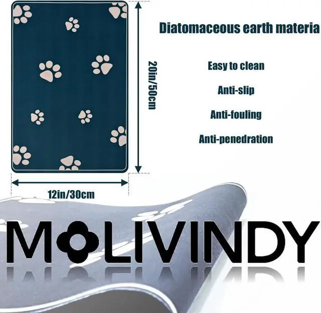 Alt view image 2 of 5 - Dog Food Mat-Absorbent Dog Mat for Food and Water, No Stains Quick Dry Cat Food Bowl Mat with Footprints for Messy Drinkers''16 * 24''