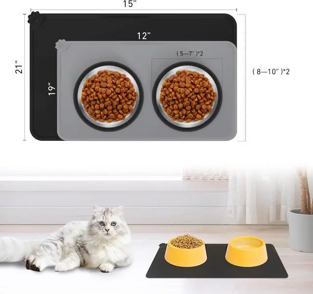 Alt view image 2 of 7 - Premium Silicone Dog Food Mat,Dog Bowl mat, Pet Food pad- Anti-Slip Pet Food Mat for Dogs and Cats - Waterproof and Easy to Clean Black-19 * 12IN