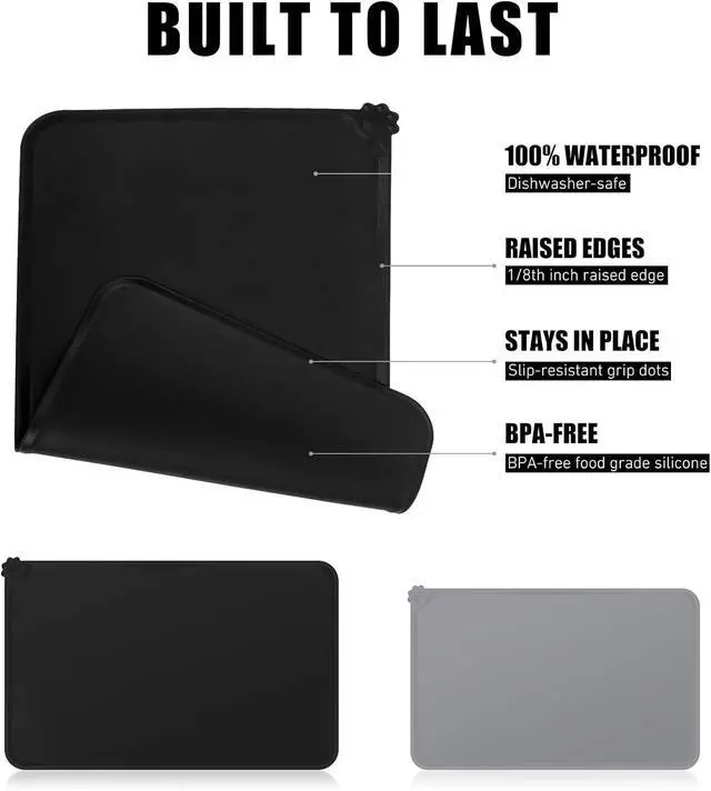 Alt view image 4 of 7 - Premium Silicone Dog Food Mat,Dog Bowl mat, Pet Food pad- Anti-Slip Pet Food Mat for Dogs and Cats - Waterproof and Easy to Clean Black-19 * 12IN