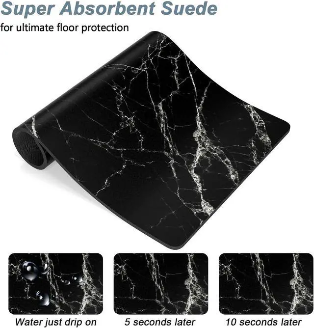 Alt view image 3 of 7 - Dog Food Mat, 12" x 19" Marble Absorbent Dog Cat Bowl Mat for Food and Water, Cute Anti-Slip Rubber Pet Feeding Rug Protect Floors, Puppy Placemat for Feeding & Watering Supplies, Black