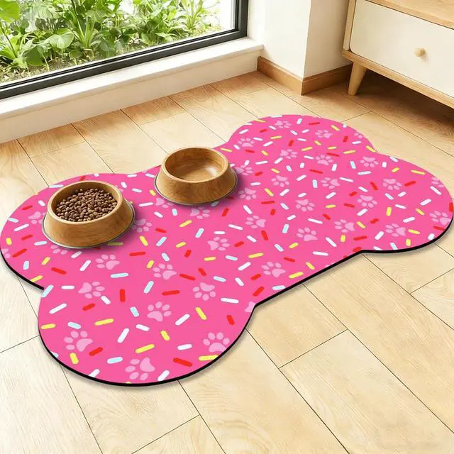 Main image of Bone Shaped Dog Food Mat, Absorbent Waterproof Non-Slip Pet Cat Bowl Mat for Food & Water Pet Supplies Pink 19"*12"