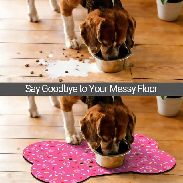 Alt view image 3 of 7 - Bone Shaped Dog Food Mat, Absorbent Waterproof Non-Slip Pet Cat Bowl Mat for Food & Water Pet Supplies Pink 19"*12"