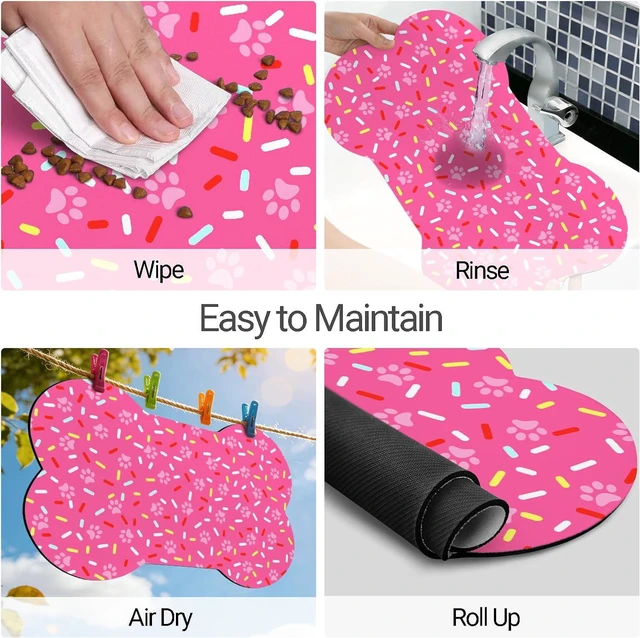 Alt view image 5 of 7 - Bone Shaped Dog Food Mat, Absorbent Waterproof Non-Slip Pet Cat Bowl Mat for Food & Water Pet Supplies Pink 19"*12"